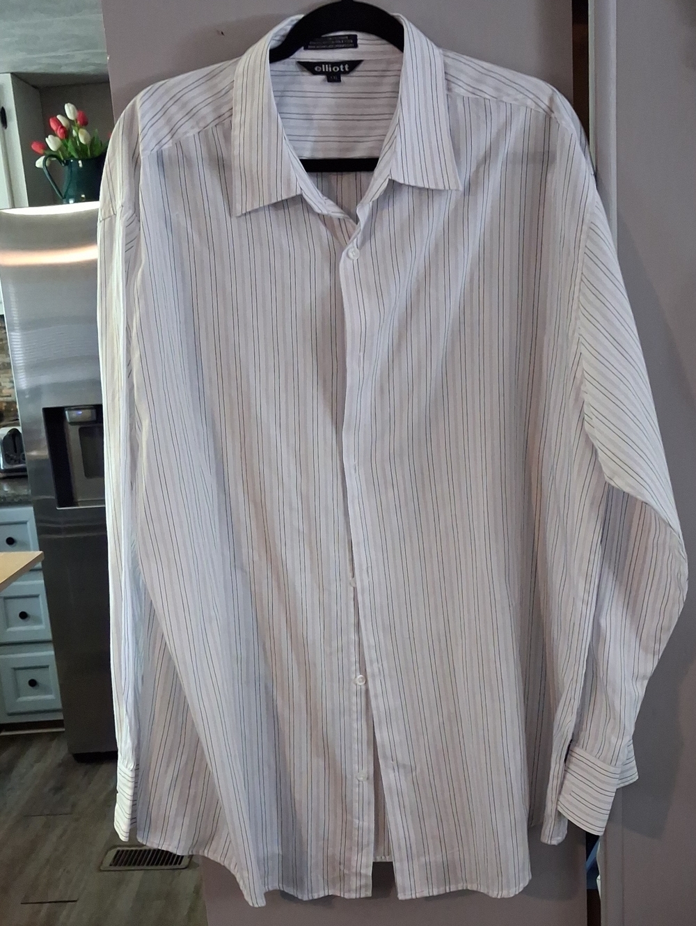Men's White Striped Button-Up Shirt